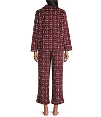 Cabernet Petite Size Long Sleeve Notch Collar Long Fleece Tile Print Holiday Pajama Set