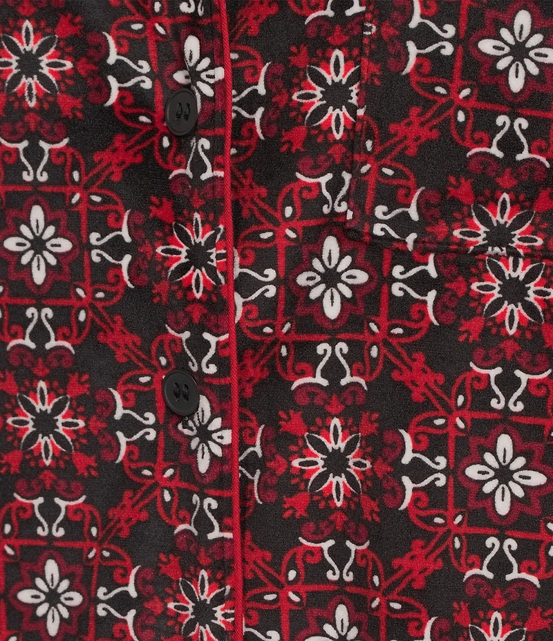 Cabernet Petite Size Long Sleeve Notch Collar Long Fleece Tile Print Holiday Pajama Set