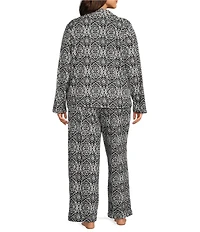 Cabernet Plus Size Medallion Print Long Sleeve Notch Collar Long Holiday Knit Pajama Set