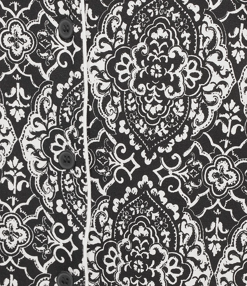 Cabernet Plus Size Medallion Print Long Sleeve Notch Collar Long Holiday Knit Pajama Set