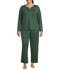 Cabernet Plus Size Solid French Terry Wide Leg Coordinating Sleep Pants