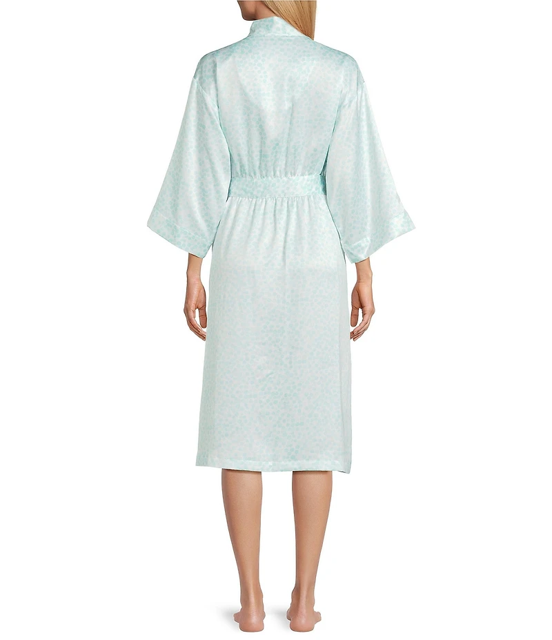 Cabernet Satin 3/4 Sleeve Coordinating Dotted Wrap Robe