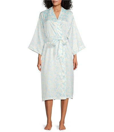 Cabernet Satin 3/4 Sleeve Coordinating Floral Wrap Robe