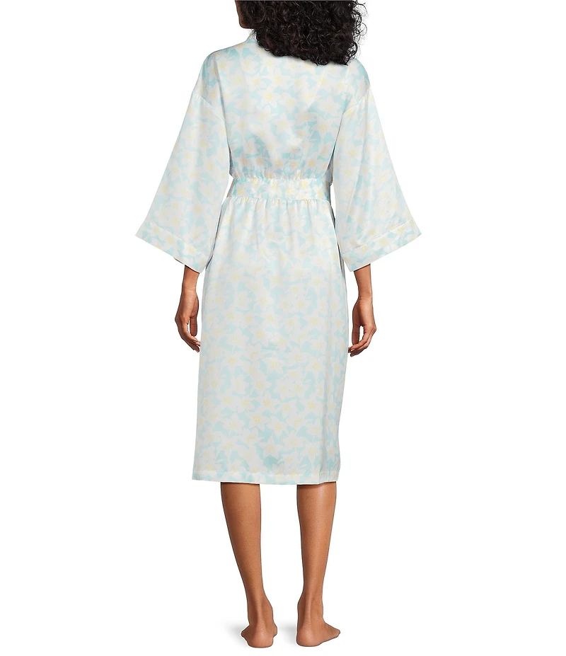 Cabernet Satin 3/4 Sleeve Coordinating Floral Wrap Robe