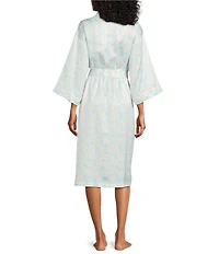 Cabernet Satin 3/4 Sleeve Coordinating Floral Wrap Robe