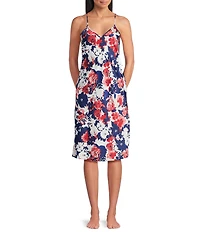Cabernet Satin Brush Floral Print Sleeveless V-Neck Chemise