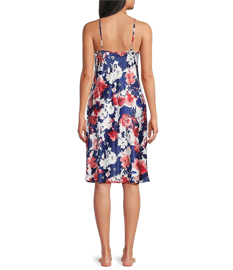Cabernet Satin Brush Floral Print Sleeveless V-Neck Chemise