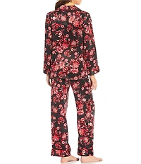 Cabernet Satin Damask Print Long Sleeve Notch Collar Pajama Set