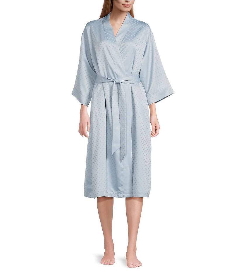 Cabernet Satin Dotted 3/4 Sleeve Coordinating Wrap Robe