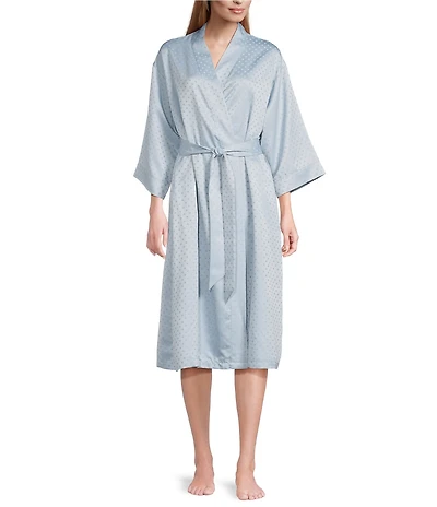 Cabernet Satin Dotted 3/4 Sleeve Coordinating Wrap Robe