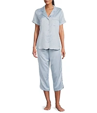 Cabernet Satin Dotted Print Short Sleeve Notch Collar Capri Pajama Set