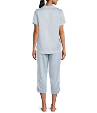 Cabernet Satin Dotted Print Short Sleeve Notch Collar Capri Pajama Set