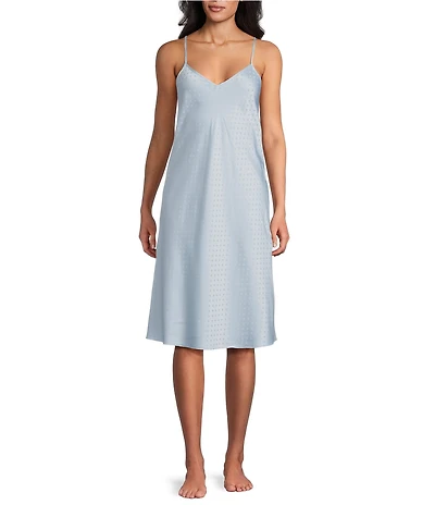Cabernet Satin Dotted Print Sleeveless V-Neck Chemise