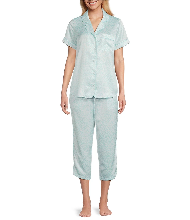 Cabernet Satin Dotted Short Sleeve Notch Collar & Pant Pajama Set