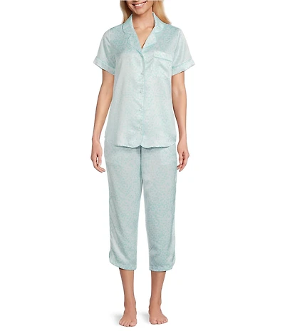 Cabernet Satin Dotted Short Sleeve Notch Collar & Pant Pajama Set
