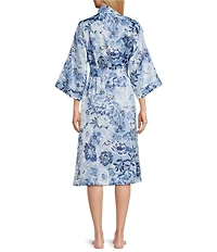 Cabernet Satin Floral Print 3/4 Sleeve Coordinating Wrap Robe