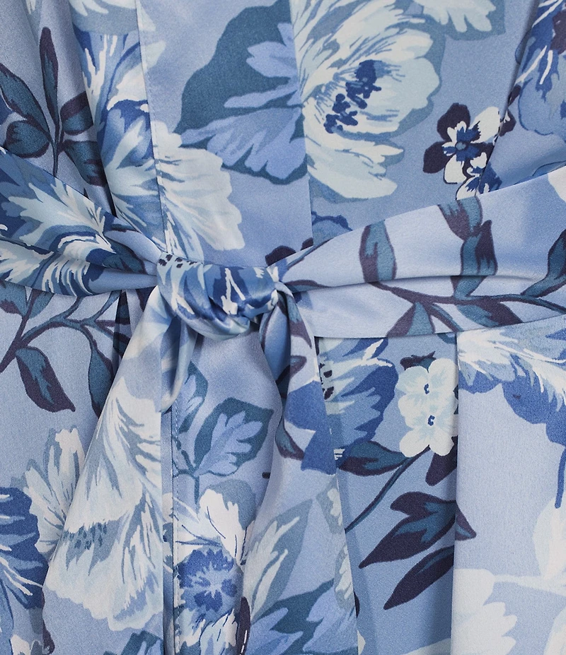 Cabernet Satin Floral Print 3/4 Sleeve Coordinating Wrap Robe