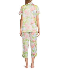 Cabernet Satin Floral Print Short Sleeve Notch Collar & Pant Pajama Set