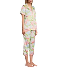 Cabernet Satin Floral Print Short Sleeve Notch Collar & Pant Pajama Set