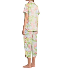 Cabernet Satin Floral Print Short Sleeve Notch Collar & Pant Pajama Set