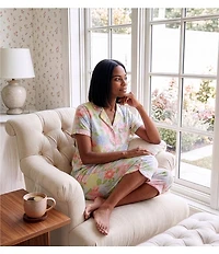 Cabernet Satin Floral Print Short Sleeve Notch Collar & Pant Pajama Set