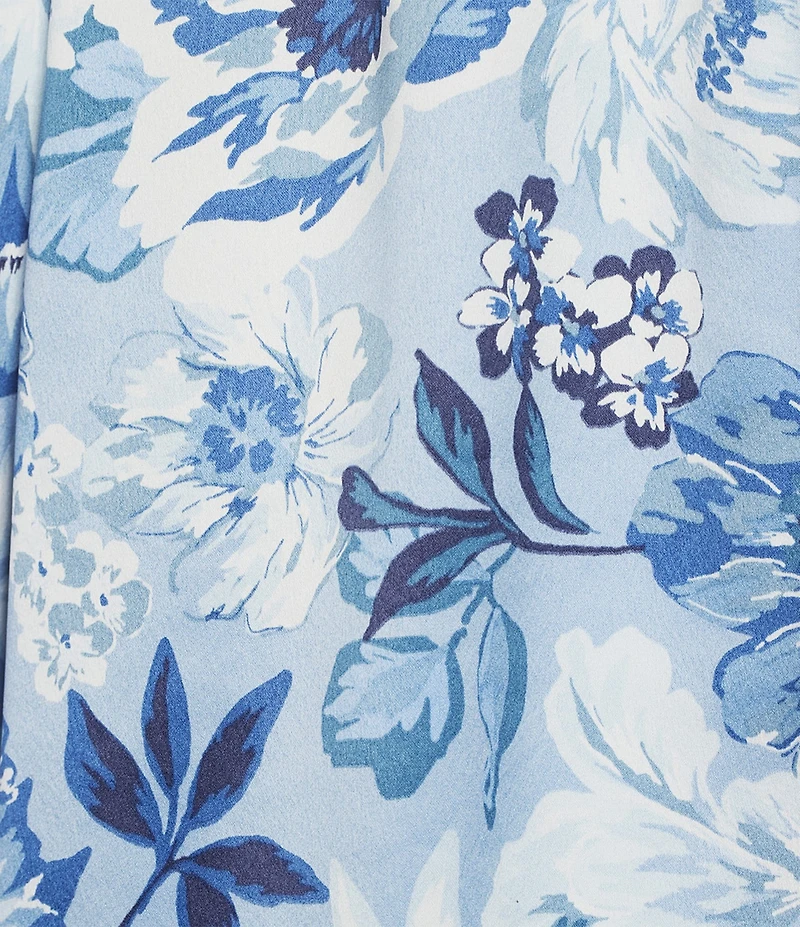 Cabernet Satin Floral Print Short Sleeve Notch Collar Capri Pajama Set