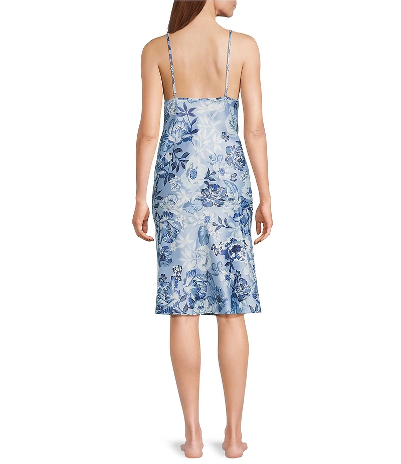 Cabernet Satin Floral Print Sleeveless V-Neck Chemise