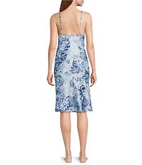 Cabernet Satin Floral Print Sleeveless V-Neck Chemise