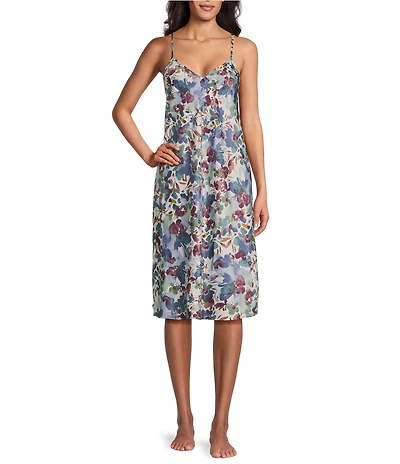 Cabernet Satin Floral Print Sleeveless V-Neck Coordinating Chemise