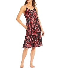 Cabernet Satin Floral Print Sleeveless V-Neck Coordinating Chemise