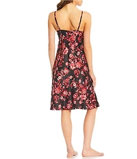 Cabernet Satin Floral Print Sleeveless V-Neck Coordinating Chemise
