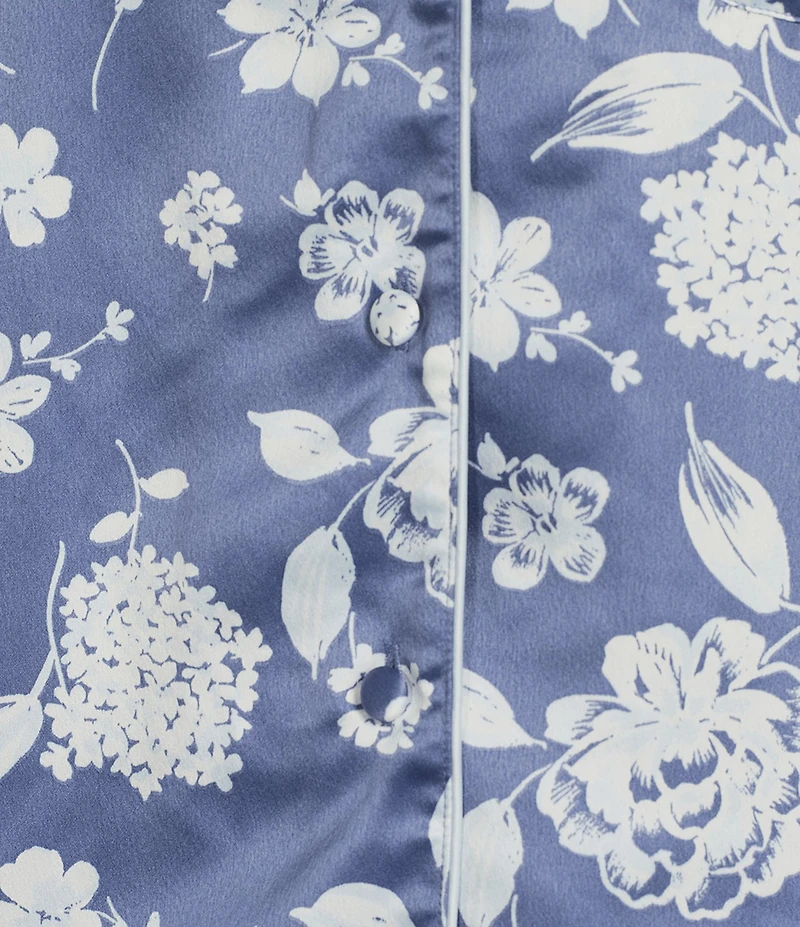 Cabernet Satin Floral Short Sleeve Button Front Notch Collar Capri Pajama Set