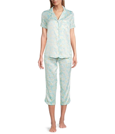 Cabernet Satin Floral Short Sleeve Notch Collar & Pant Pajama Set