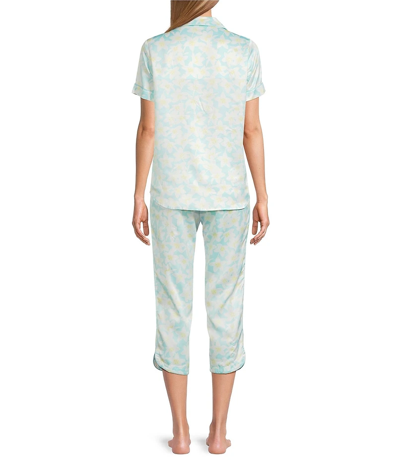 Cabernet Satin Floral Short Sleeve Notch Collar & Pant Pajama Set