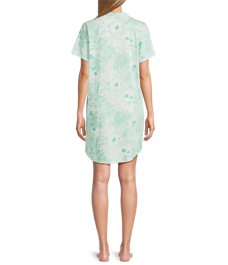 Cabernet Short Sleeve Notch Collar Button-Front Floral Knit Sleepshirt
