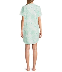 Cabernet Short Sleeve Notch Collar Button-Front Floral Knit Sleepshirt