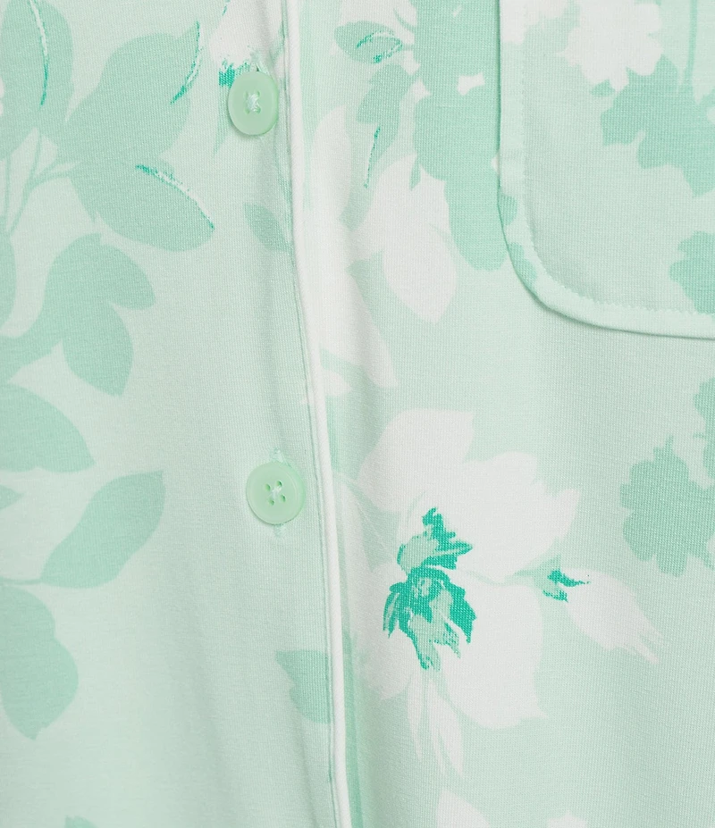 Cabernet Short Sleeve Notch Collar Button-Front Floral Knit Sleepshirt