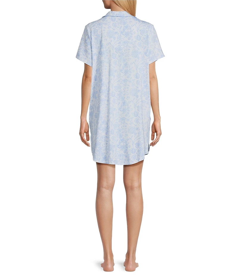 Cabernet Short Sleeve Notch Collar Button-Front Floral Knit Sleepshirt