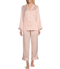 Cabernet Solid Contrast Piping Coordinating Satin Pajama Set