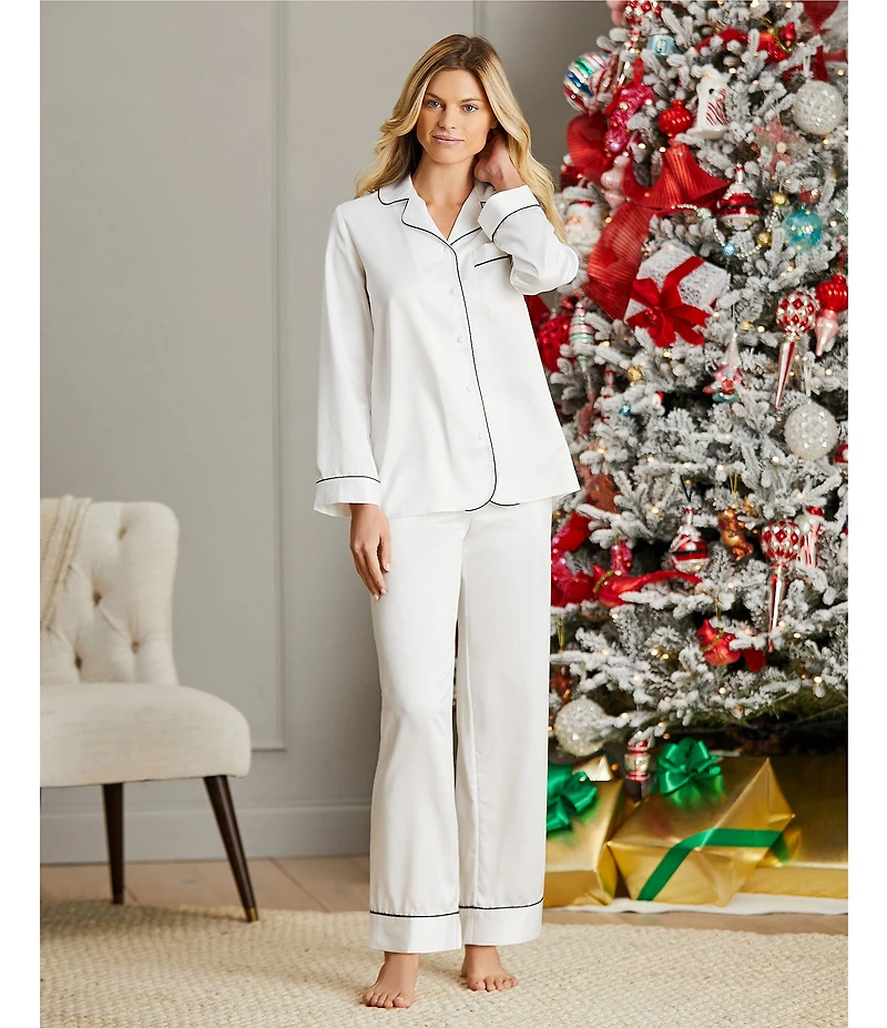 Cabernet Solid Contrast Piping Coordinating Satin Pajama Set