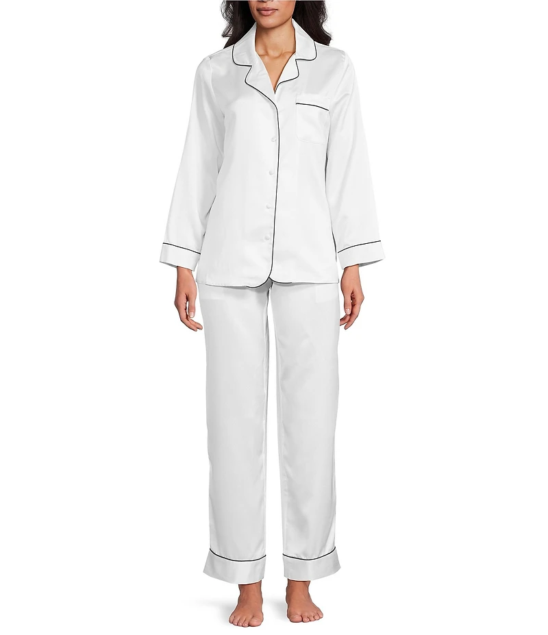 Cabernet Solid Contrast Piping Coordinating Satin Pajama Set