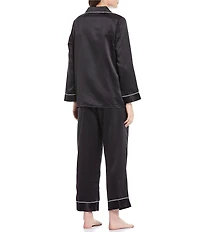 Cabernet Solid Contrast Piping Coordinating Satin Pajama Set