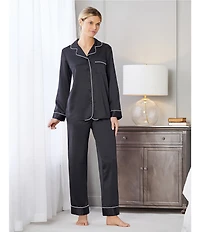 Cabernet Solid Contrast Piping Coordinating Satin Pajama Set