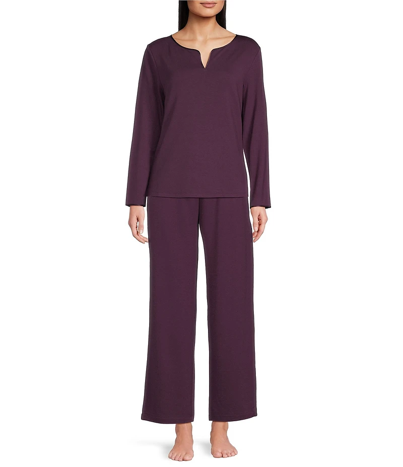 Cabernet Solid French Terry Split Round Neck Long Sleeve Coordinating Sleep Top