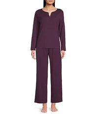 Cabernet Solid French Terry Split Round Neck Long Sleeve Coordinating Sleep Top