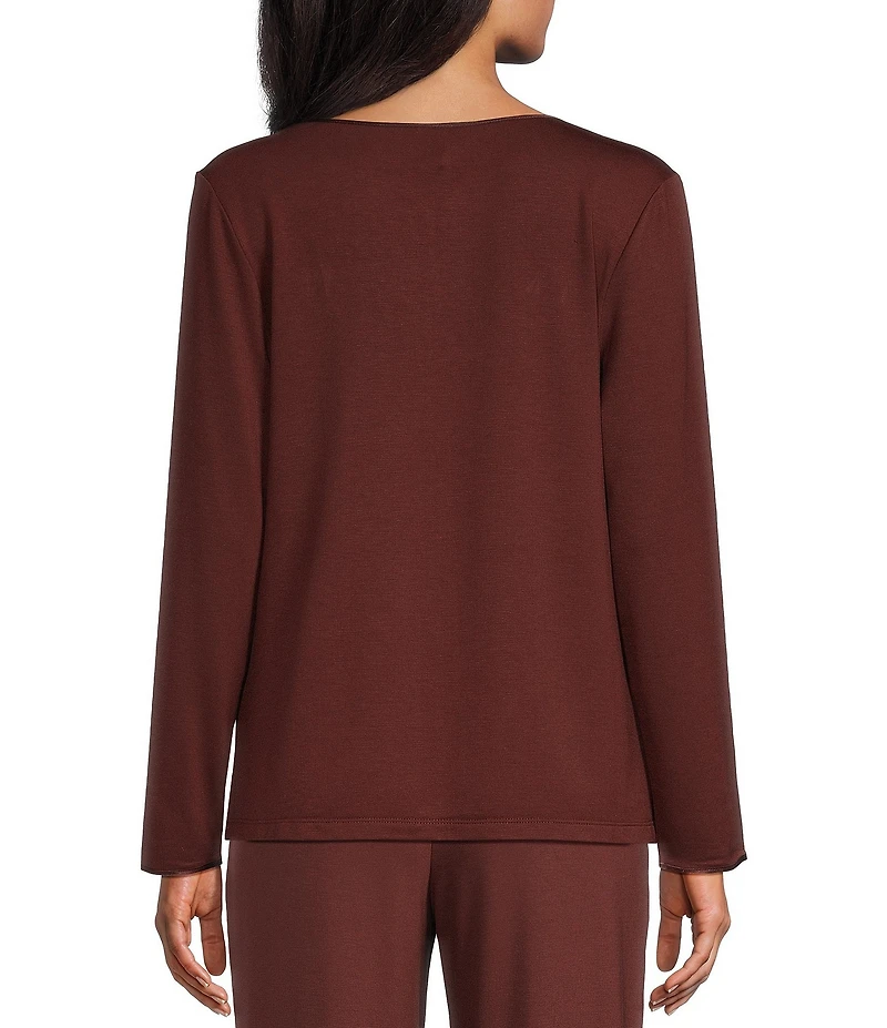 Cabernet Solid French Terry Split Round Neck Long Sleeve Coordinating Sleep Top