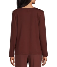 Cabernet Solid French Terry Split Round Neck Long Sleeve Coordinating Sleep Top