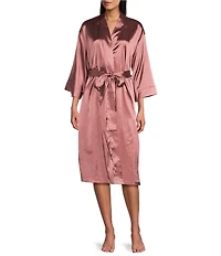 Cabernet Solid Satin Short Wrap Robe