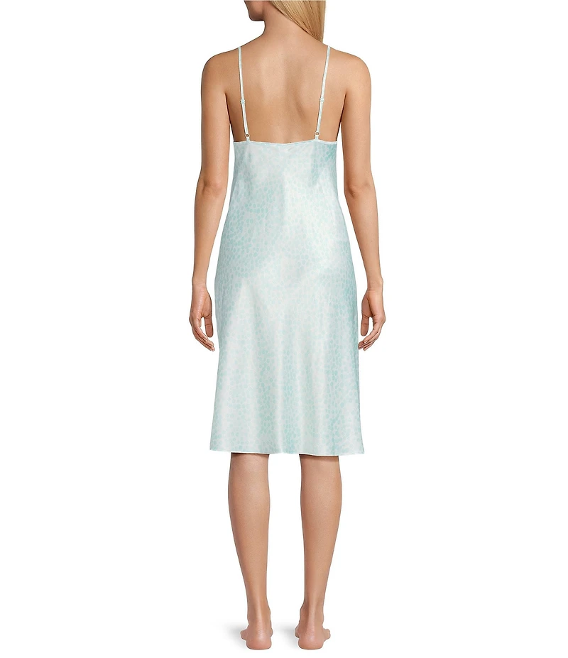 Cabernet Woven Satin Dotted Print Sleeveless V-Neck Chemise