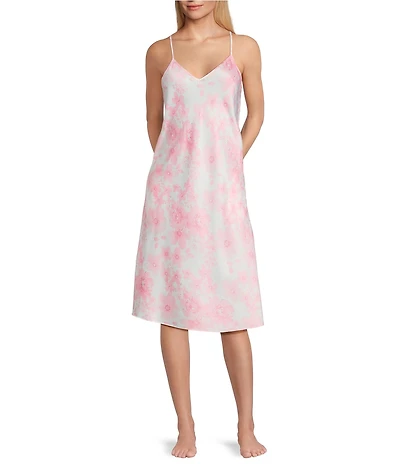 Cabernet Woven Satin Floral Print Coordinating Sleeveless V-Neck Chemise